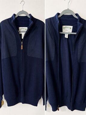 Orvis Men's Navy Full-Zip Lined Sweater Jacket